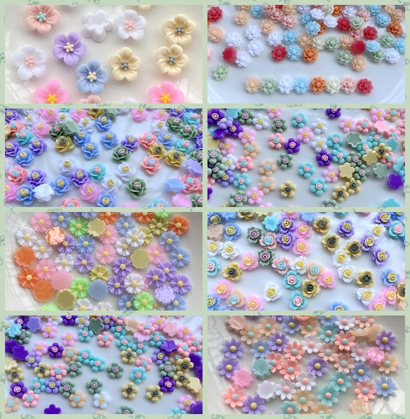 Cabochon en résine à dos plat pour scrapbooking, perles de fleurs de charbon, gemmes 3D, artisanat de bricolage, nouveau-nés 12, 50 pièces, 100 pièces