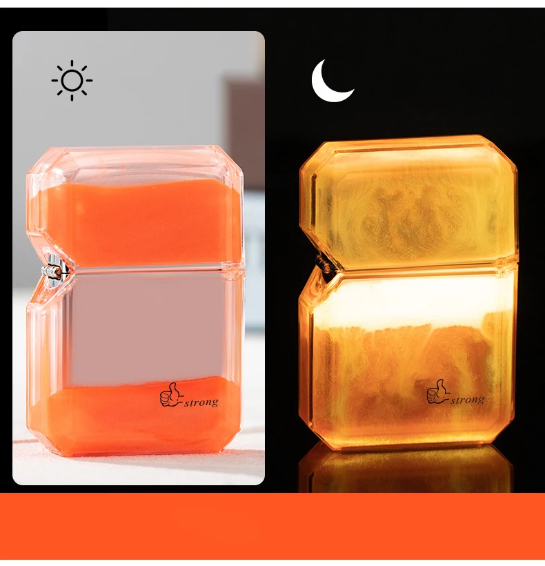 Luminous quicksand fluorescent gas lighter windproof creative transparent shell cigarette accessories give boyfriend trendy gift