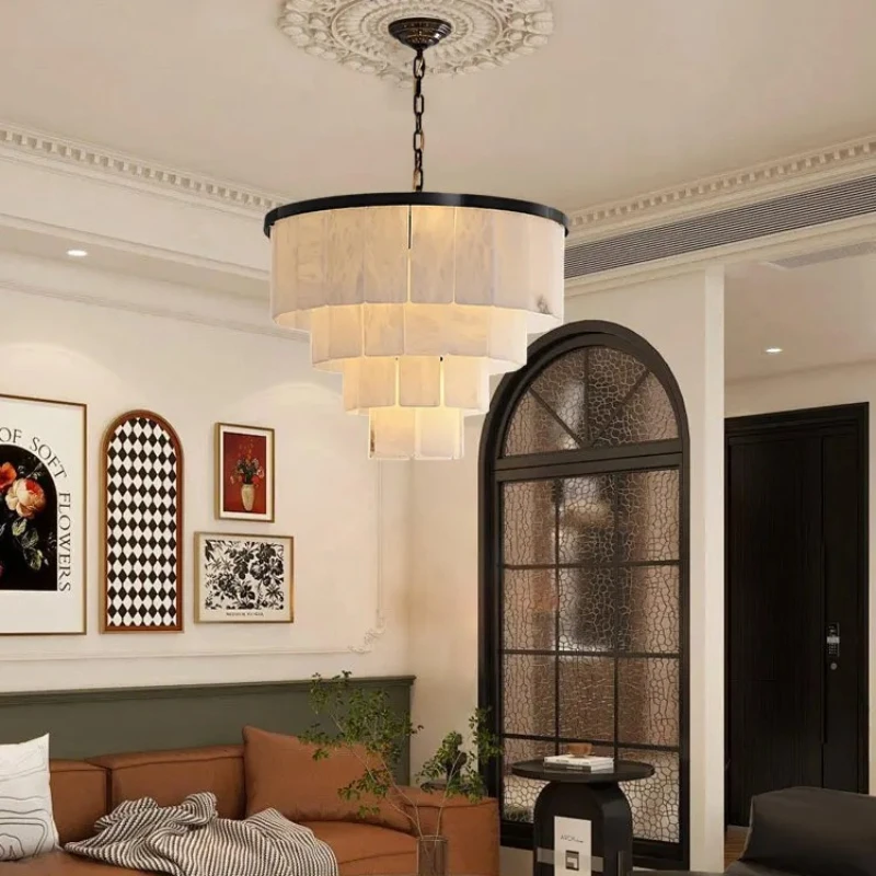 

Moden Rotundity/oval Black Stainless Steel Led Chandelier Marble Pendant Light Living Room Restaurant Hotel Study Hanging Lamps