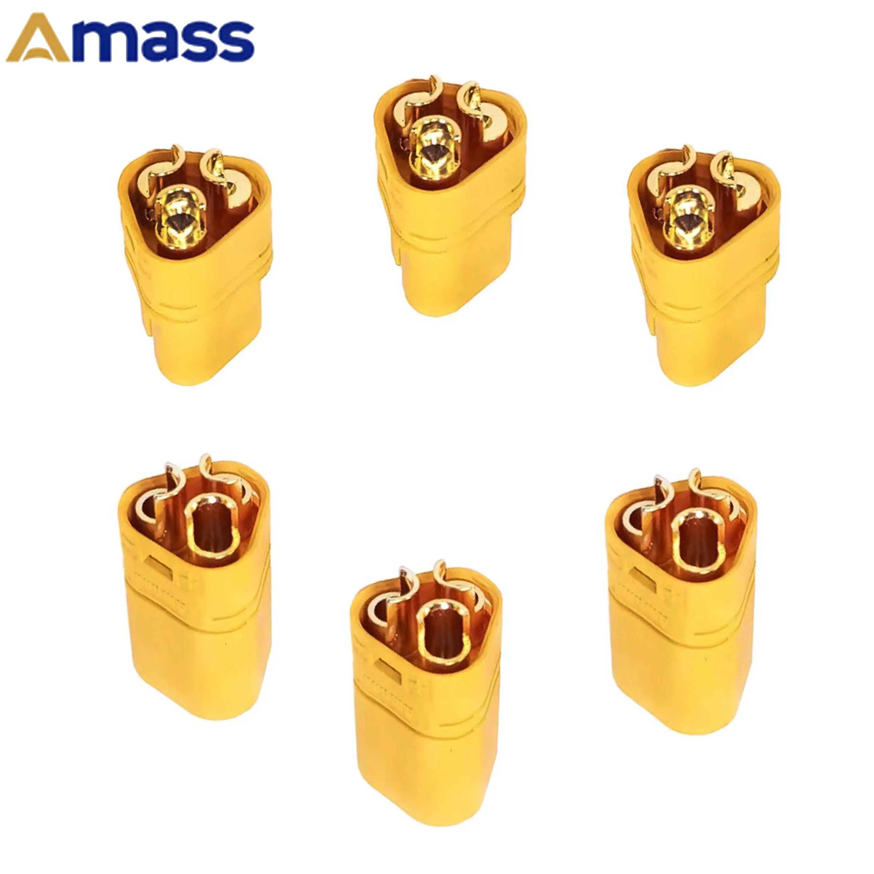 AMASS MT60 3-Pole 3.5mm Gold Plated Connectors 10/30/50 Pairs 30A/60A with Protective Sheath for RC Drone ESC Motor