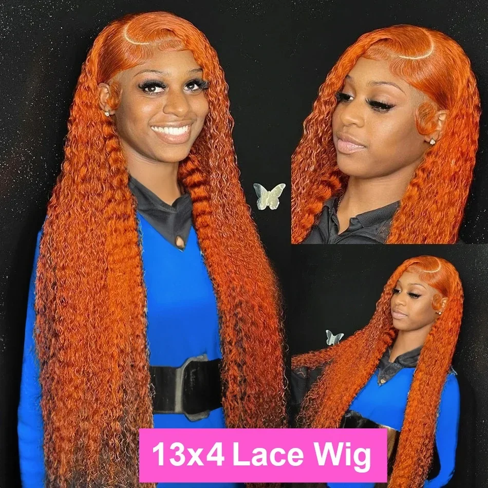 350 Ginger Orange Curly 13x6 Lace Front Wig Human Hair Wigs Colored 180 Density Highlight Deep Wave Wig Brazilian Hair For Women