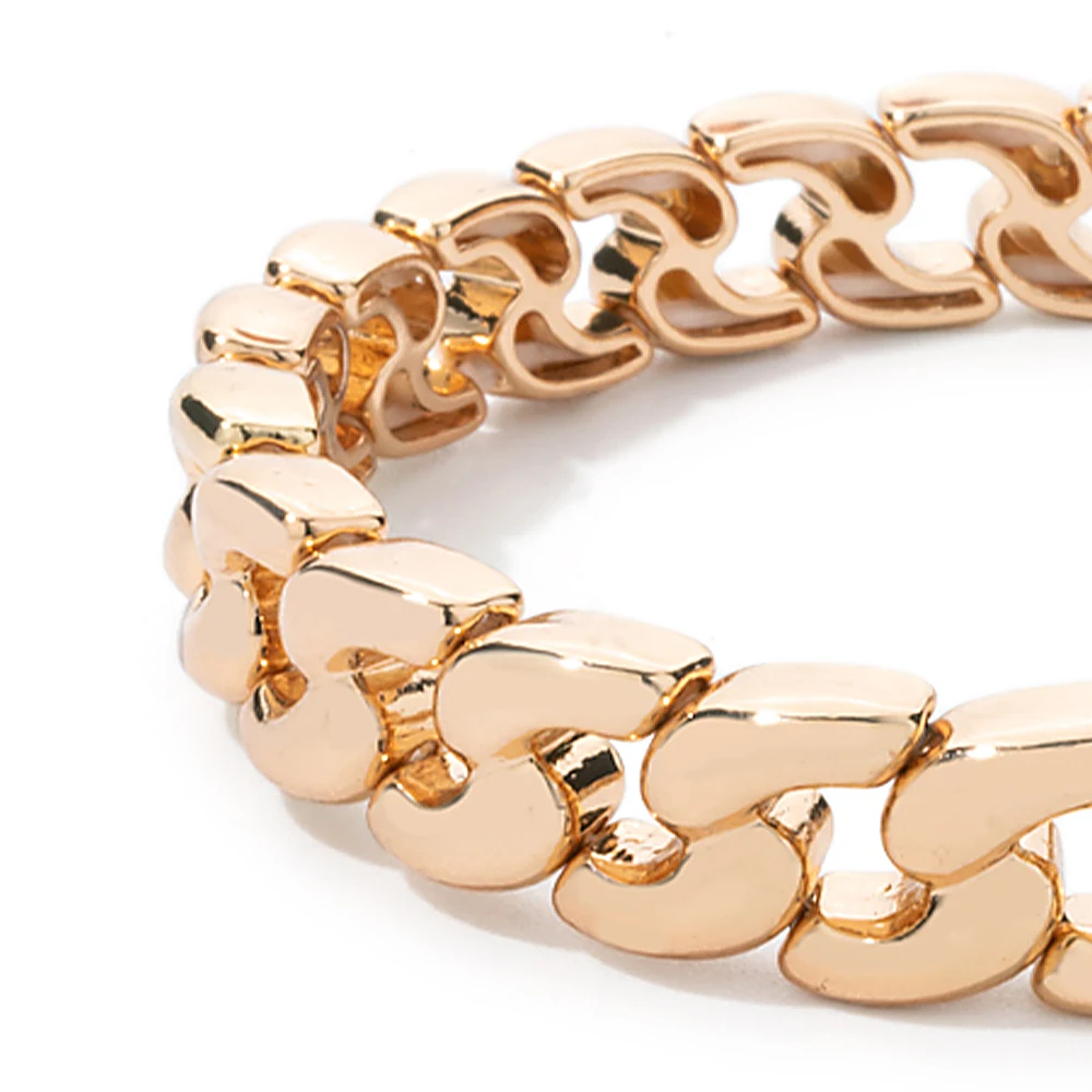 Gold Color Link Chain Bangle For Women Golden Elastic Beaded Hand Bracelets Sets