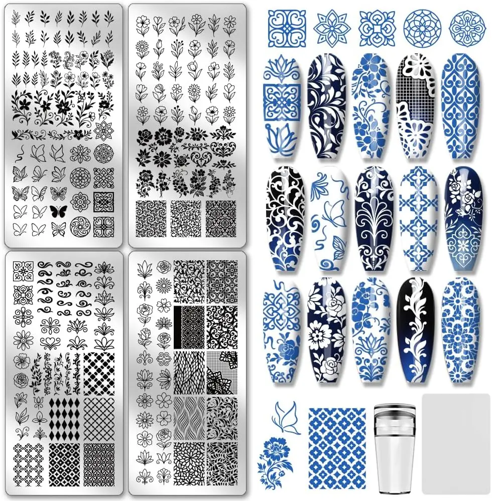4pcs Flower Nail Stamping Plates Set