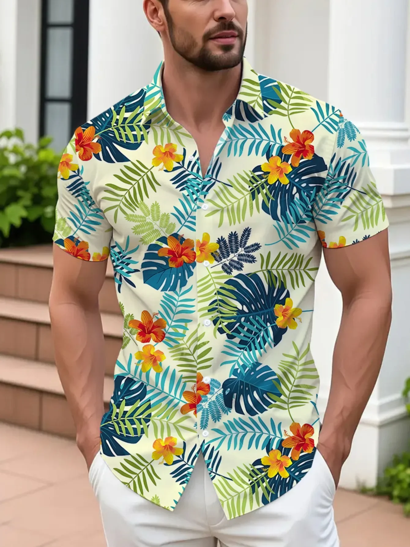 

Summer Cool Men's Hawaiian Shirt Man Short Sleeve Beach Party Print Lightweight Breathable Casual Fashion Outfits