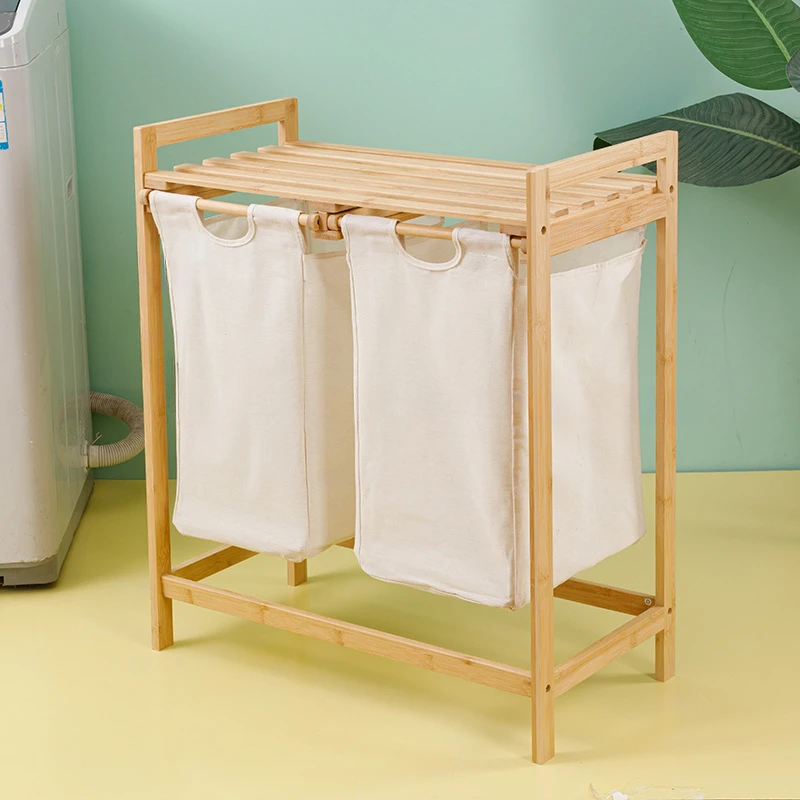 Bamboo Laundry Basket Bathroom Double Bucket Laundry Basket Classified Storage Home Hotel Laundry Storage Basket Durable