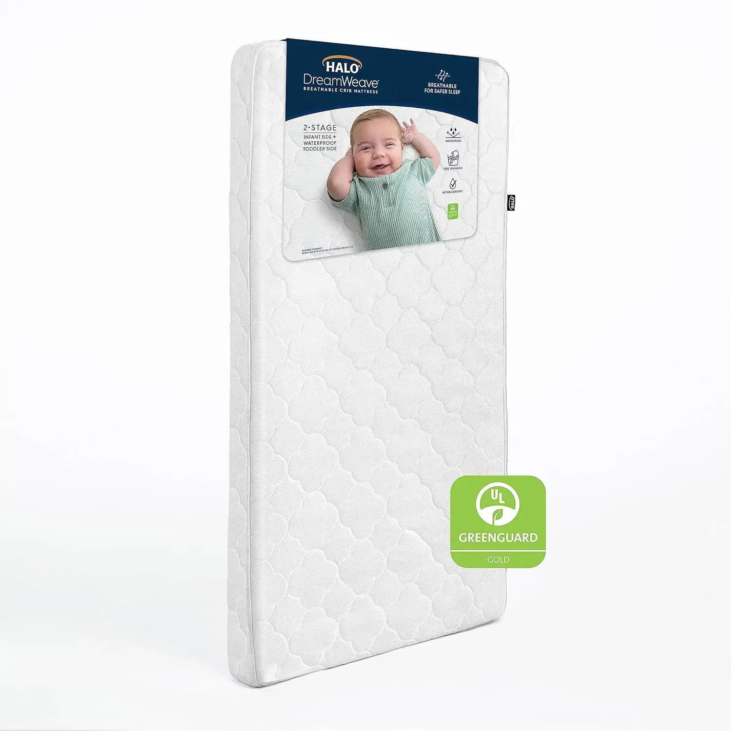 100% Breathable Mattress, Machine Washable Cover, Hypoallergenic, Non-Toxic Materials, Greenguard Cert.