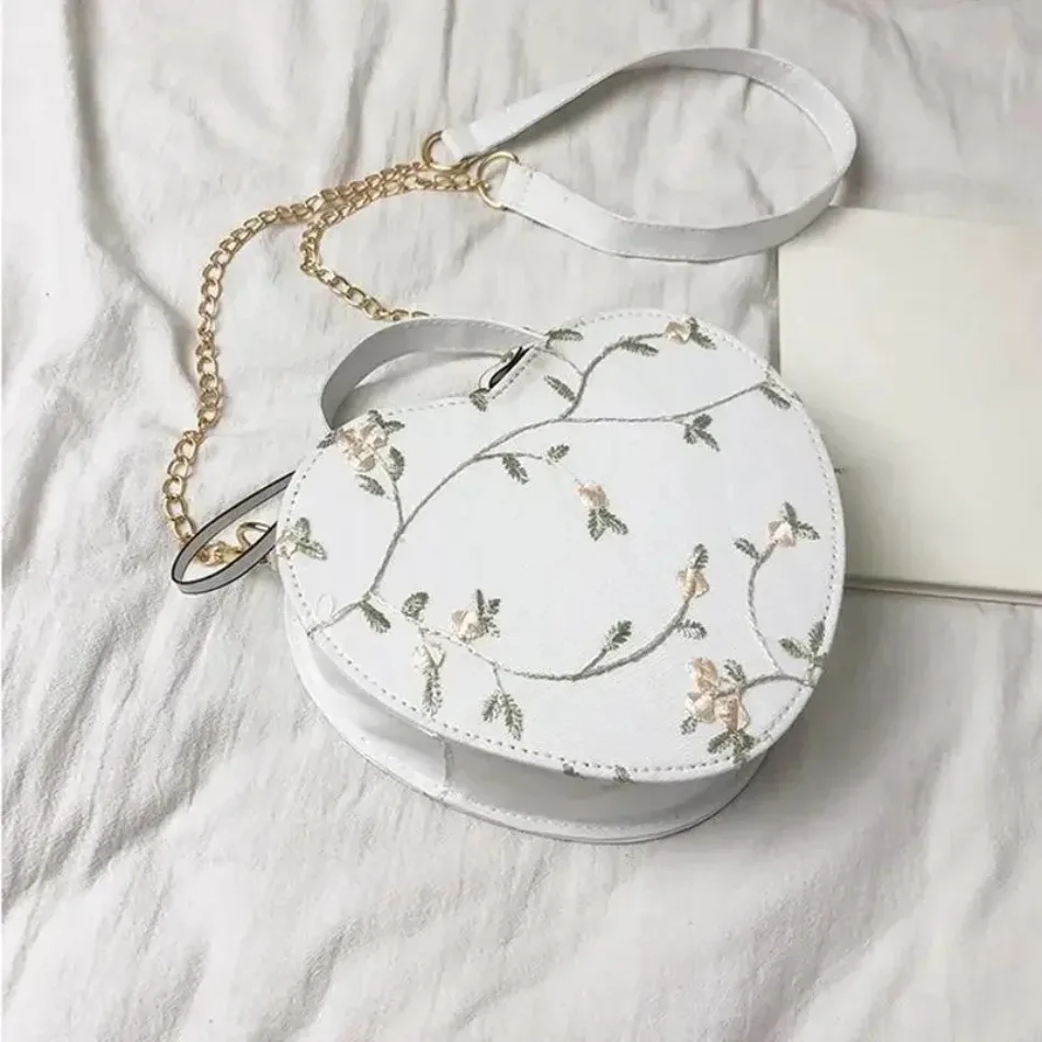 Bolso Bandolera Redondo de Encaje con Cadena y Flores - imagen 2