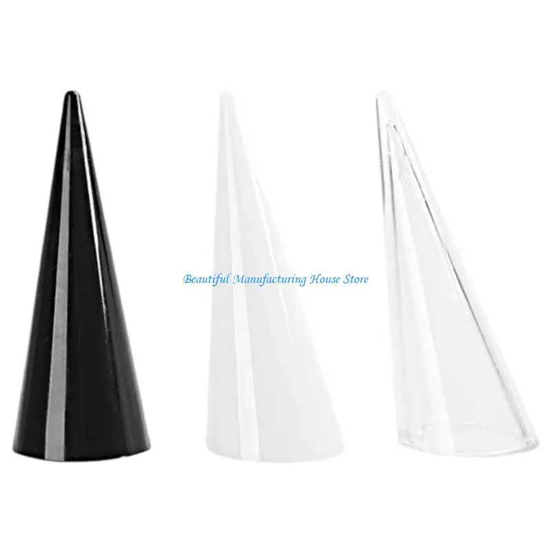 

E56A Plastic Rings Organizers Cones Clear White Black Jewelry Display Holder