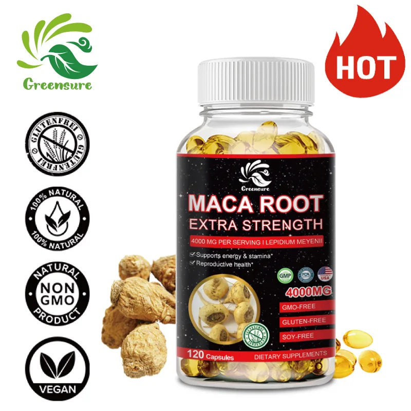 

Greensure 4,000mg Concentrated Extract - Single Origin Wildcrafted Maca Root Capsule - Highly Purified Peruvian Maca Root Powder