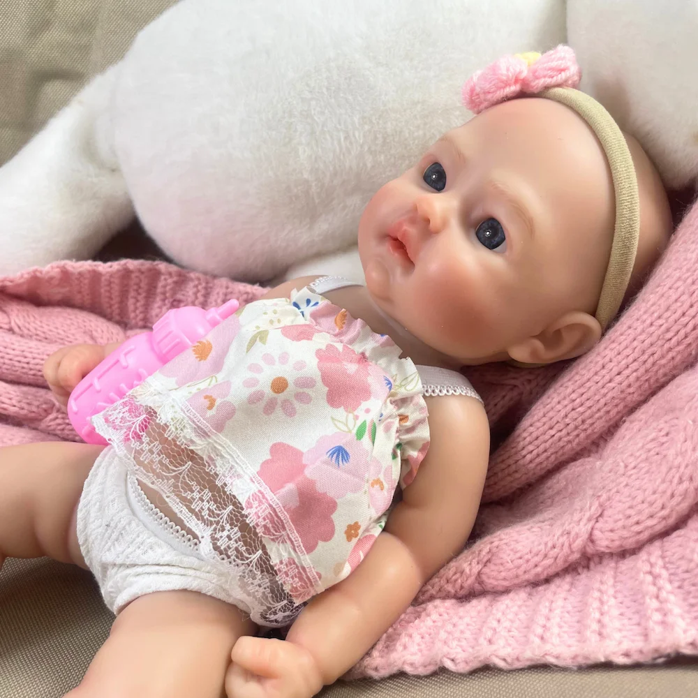 New Face Full Solid Silicone Reborn Baby Doll Tina Mini 13 pollici Lavabile Corpo Ragazza Bambola in silicone Compleanno Regalo di Natale