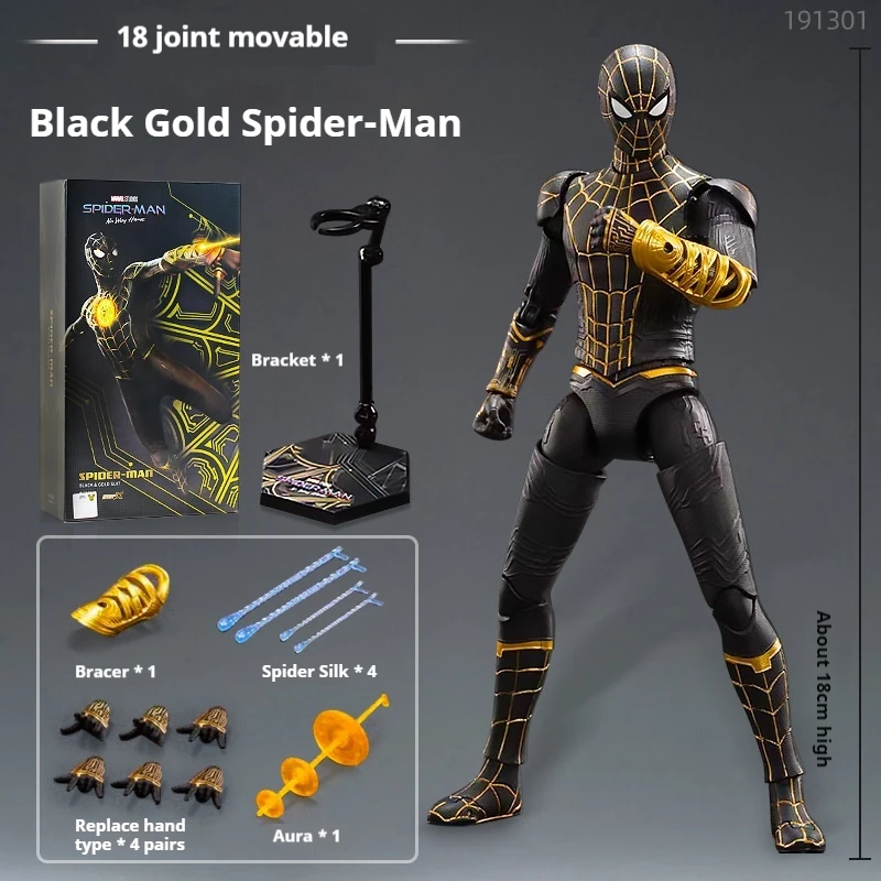 New Marvel Film Image Figure Spider-Man Black Gold Movable Doll Pvc Cartoon Toys Collection Desktop Decoration Christmas Gifts