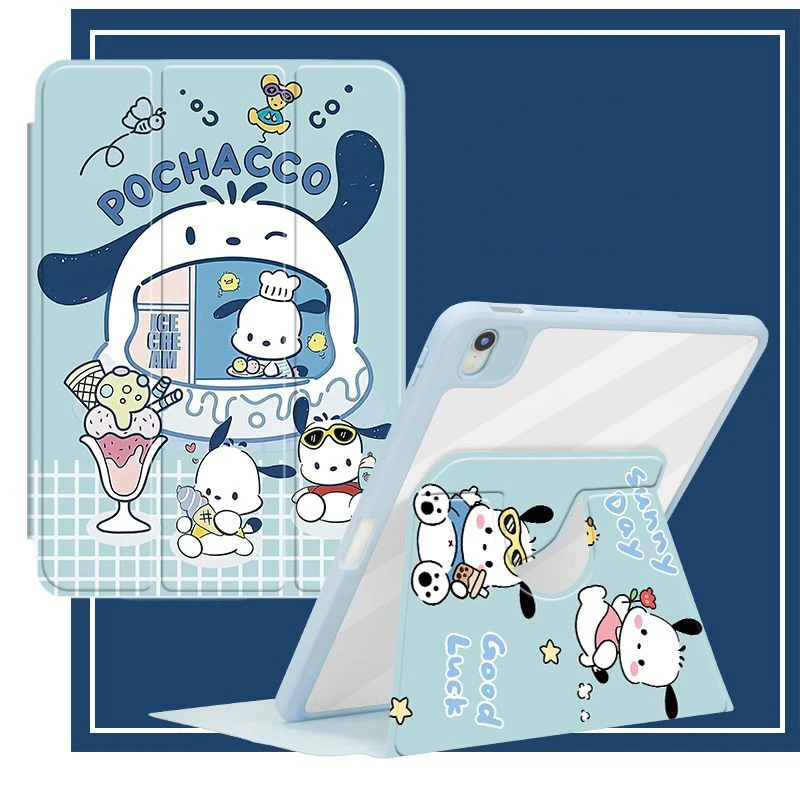 

Pochacco Case For IPad 9th Generation 10.2in Case Cartoon 360° Rotating Case for IPad 1718 9.7in Pro 11in Air4 5 Tri-Fold Cover