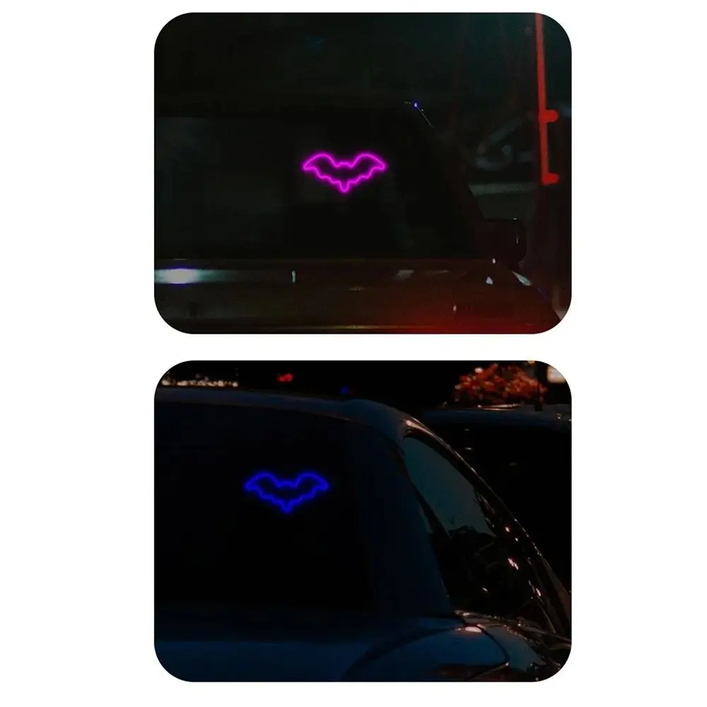 Solar Powered Car Neon Lights Suction Cup Bat Shaped LED Car Window Lights Colorful USB Rechargeable Car Triangle Window Light