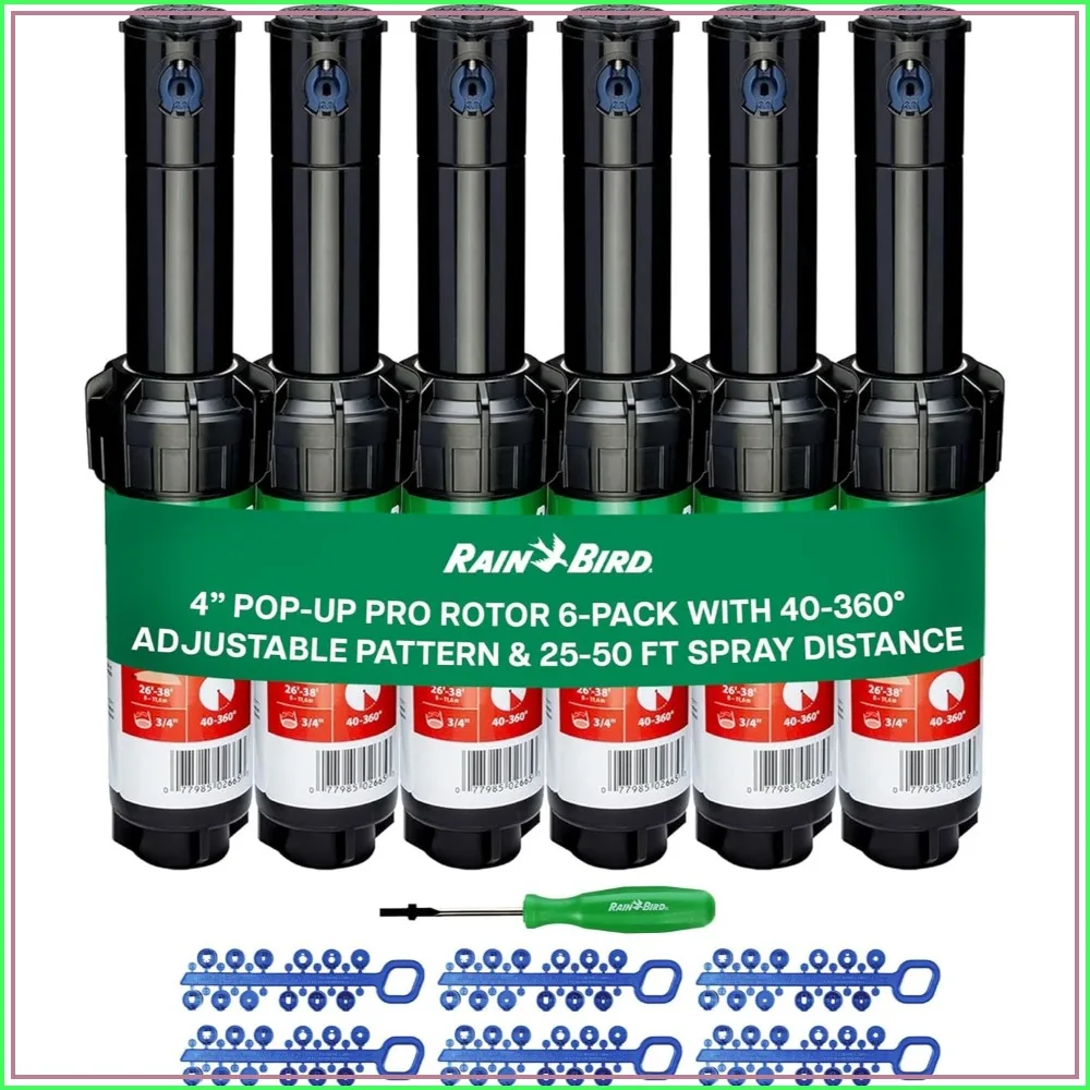 

6-Pack Adjustable Rotor Sprinklers with Nozzle Set & Screwdriver Tool - 40-360° Arc, 25-50ft Radius, 3/4in Inlet