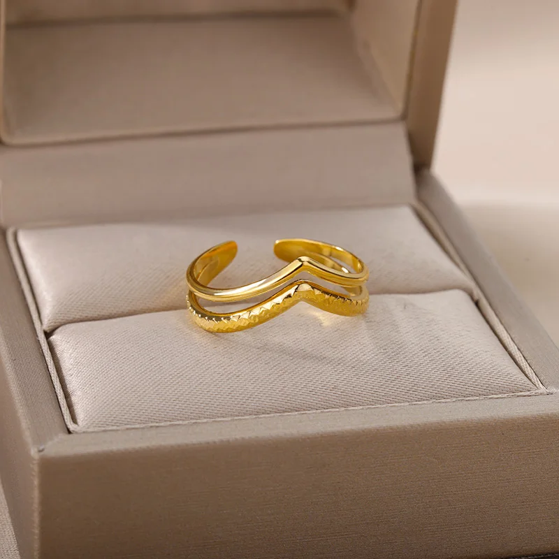 Anillos abiertos de corona de acero inoxidable para mujeres y hombres, anillo de promesa de princesa de boda de Color dorado, regalo de joyería estética femenina ﻿