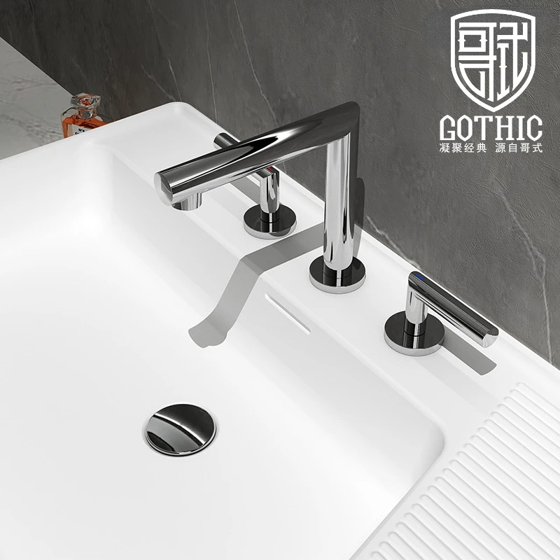 Gothic Bathroom Three Hole Double Handle Basin Faucet Brass Black Rose Gold Split Type Hot and Cold Water Mixer Washbasin Tap