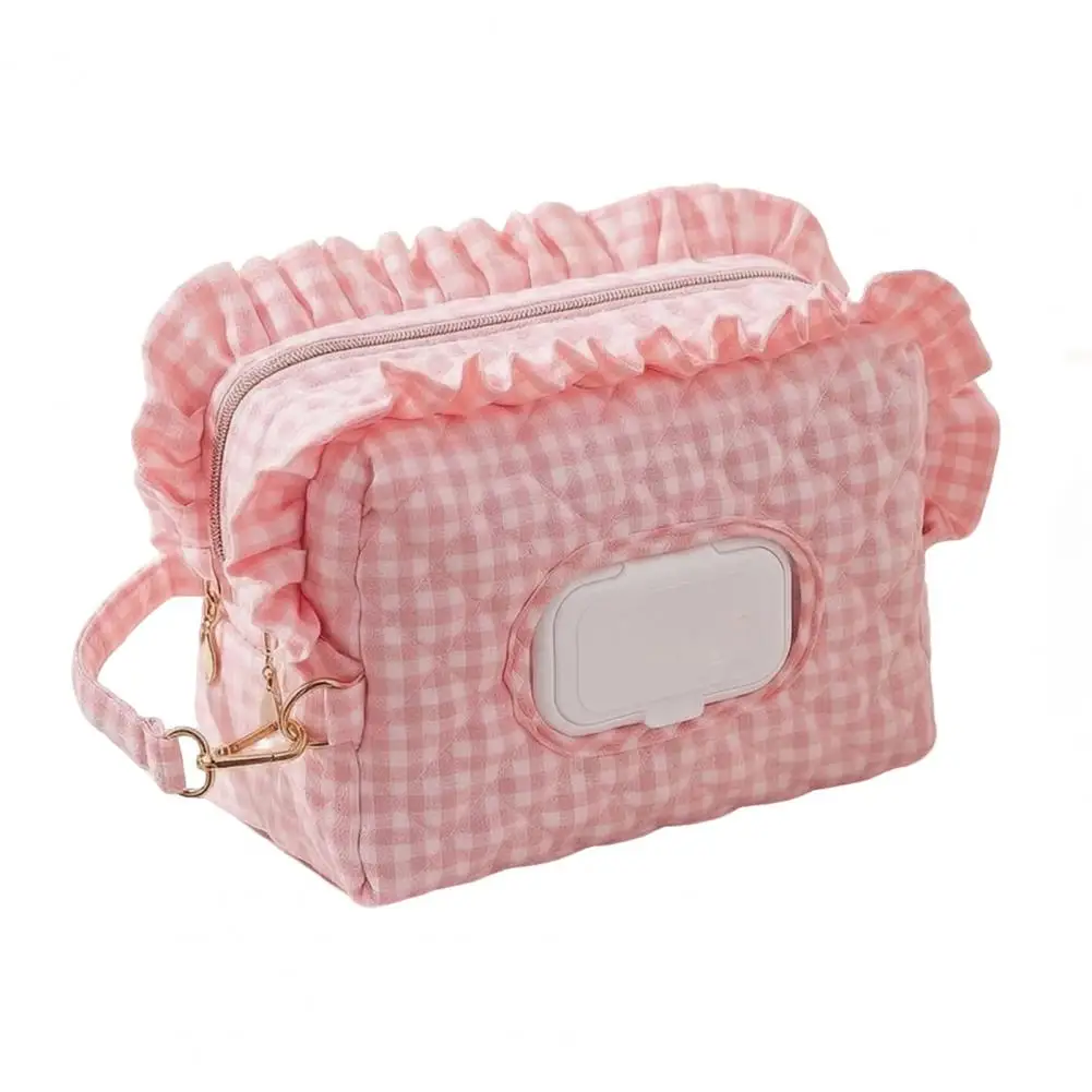 Quilted Diaper Wipes Bag with Hanging Strap Dual Compartment Zipper Large Capacity Nursery Storage Organizer for Stroller Travel