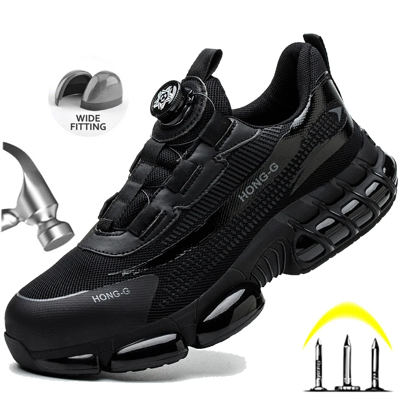 

Rotating Button Men Safety Shoes Protective Sneakers Steel Toe Anti-smash Work Shoes Fashion Indestructible Boots Security Boots