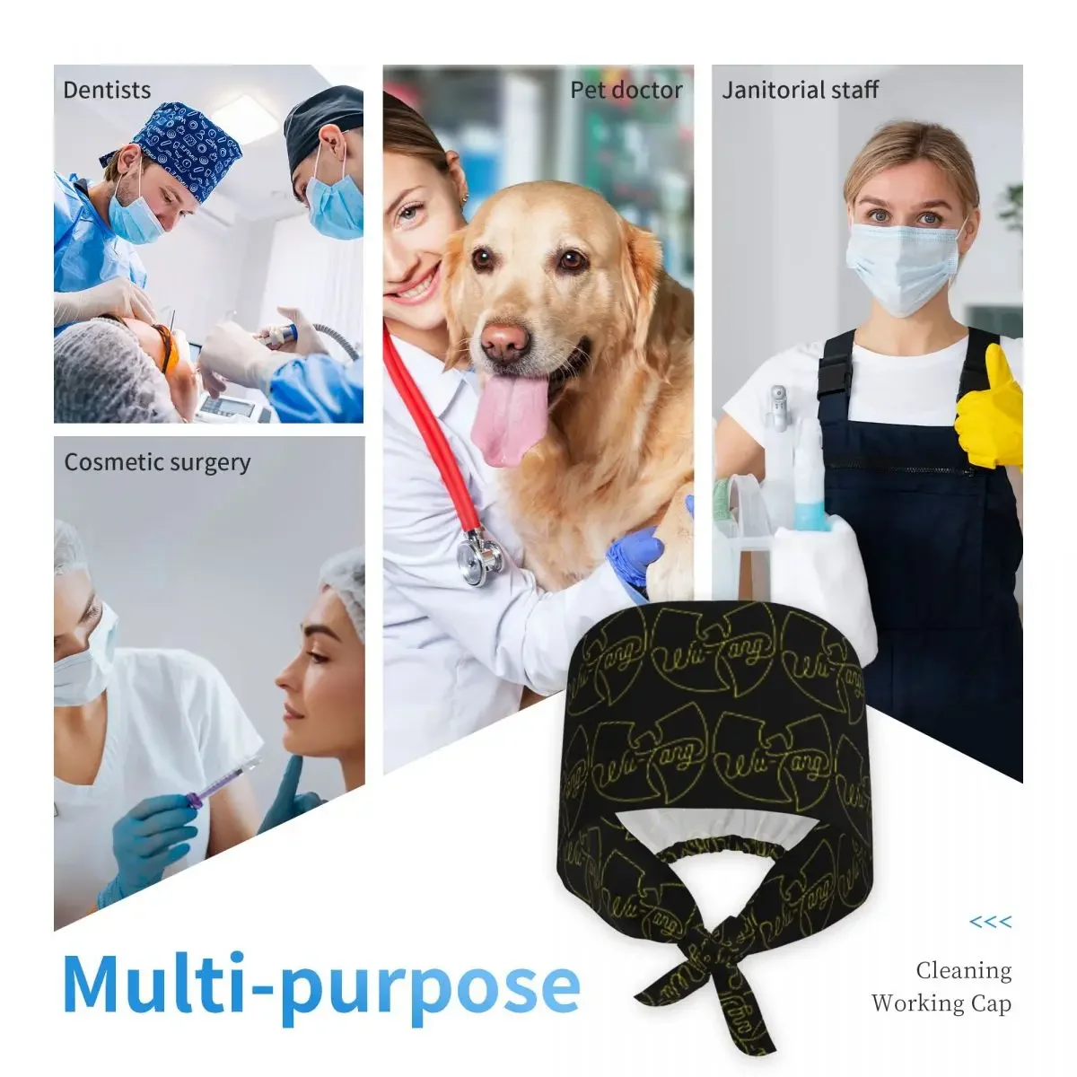 Wu Tang Clan Print Scrub Hat Doctor Working Surgical Cap Unisex Adjustable Nursing Caps for Dentist - view 6