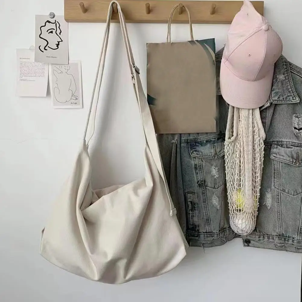 Bolsos de lona de gran capacidad para mujer, bolso de mano de tela de algodón grueso para libros, bolso cruzado sólido, bolso de viaje grande para