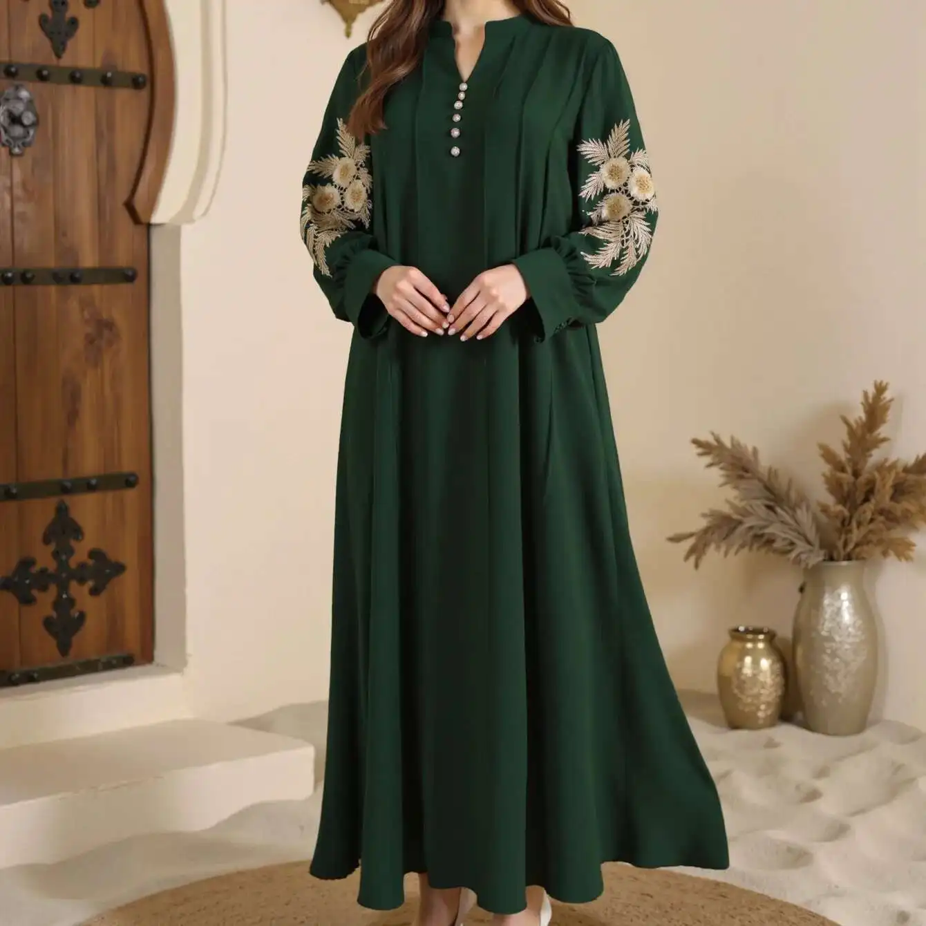 

Musilin Plus Size Women's New Fashion Elegant Embroidered Long Dress Abaya Robe Abaya Ramadan Dubai Luxury Islam Elegant