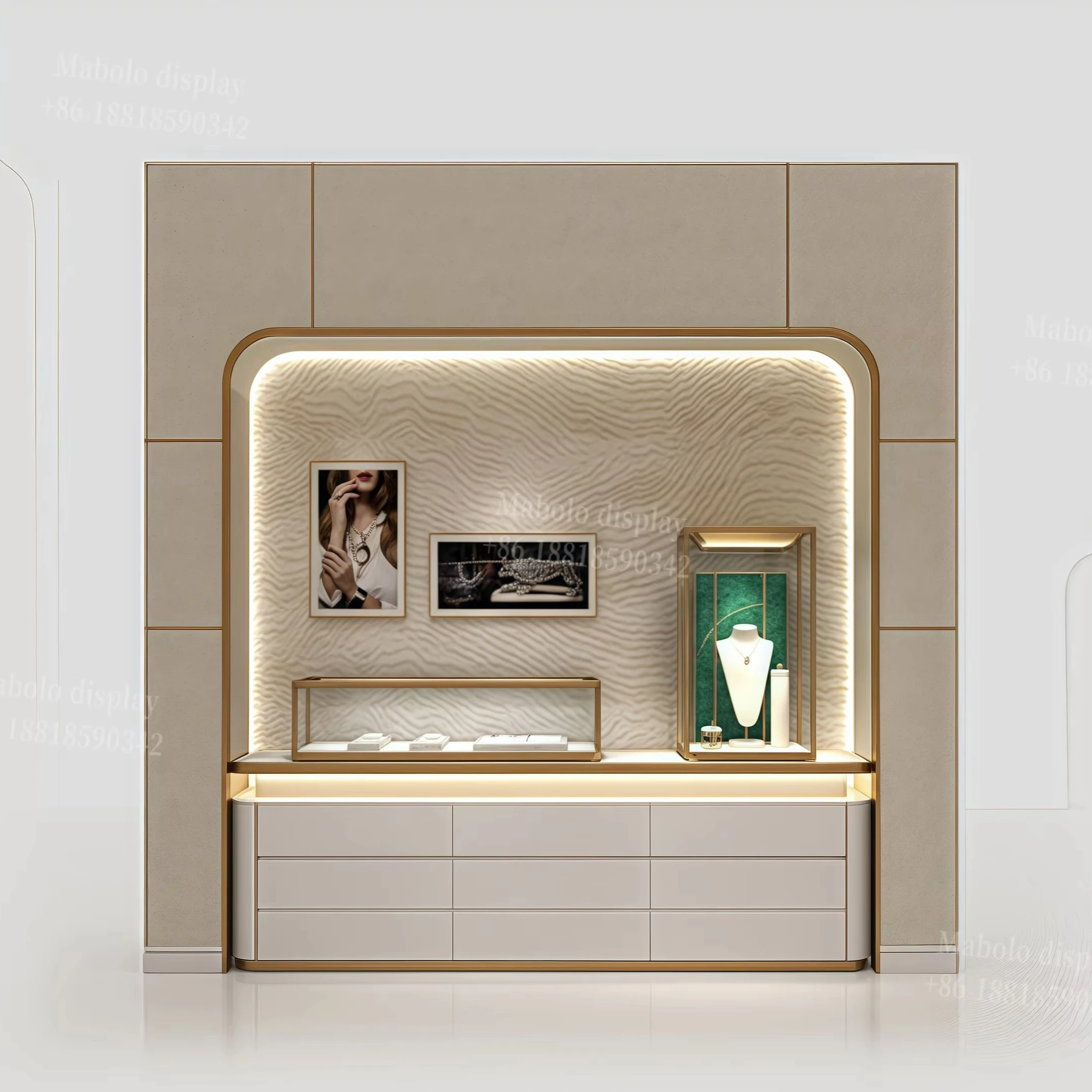 Wholesale Custom Glass Jewelry Display Showcase Jewelry Store Design Wall Mounted Jewelry Display Cabinet Showcase For Shopping