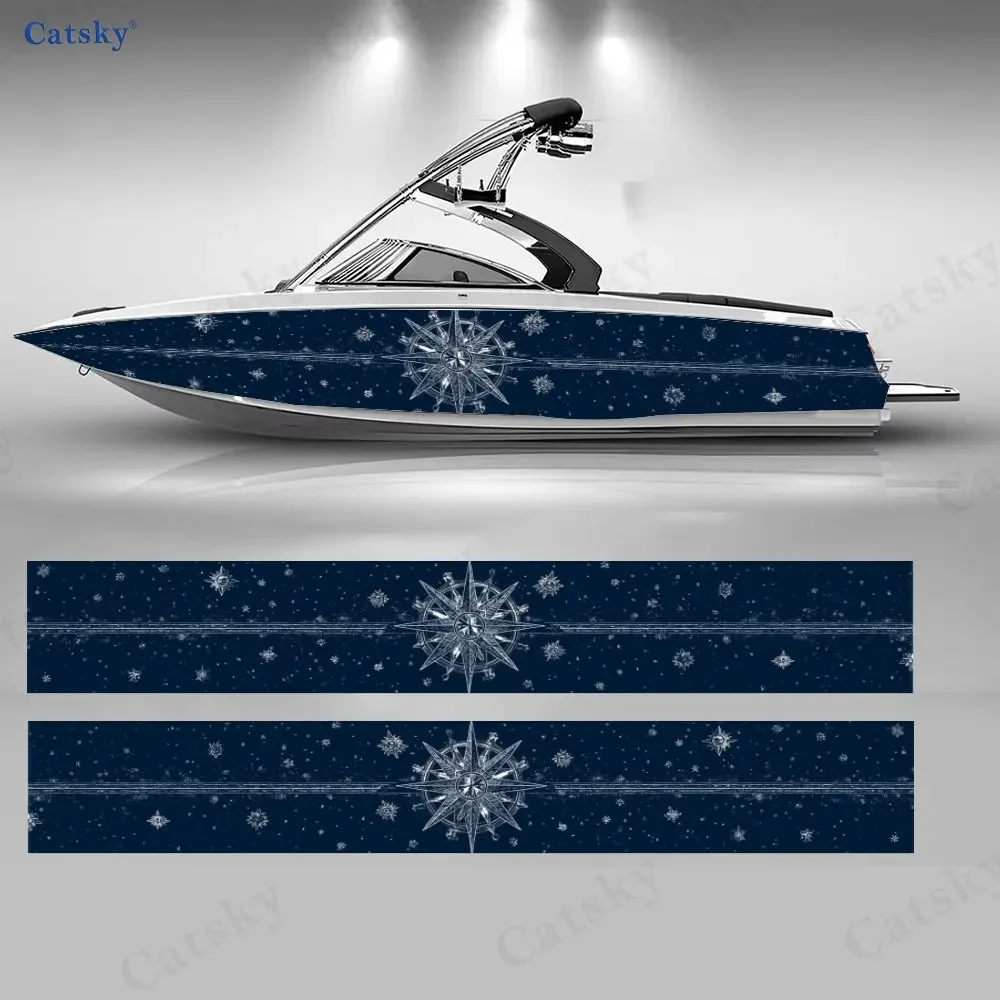 Galaxy Nautical Style Compass Boat Stickers, PVC Waterproof Vinyl Wrap Decals for Fishing Boats, Durable and Stylish Design