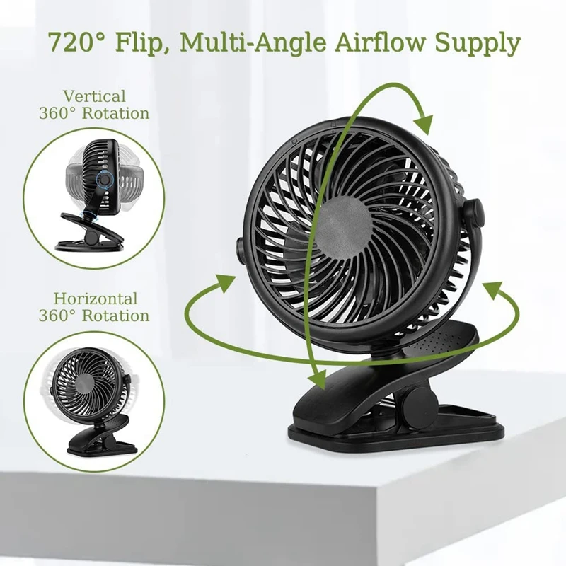 Portable Clip On Fan, 6 Inch Desk Fan Small Quiet, Stroller Fan With Sturdy Clamp 3 Speeds, 2200Mah Battery Operated Fan