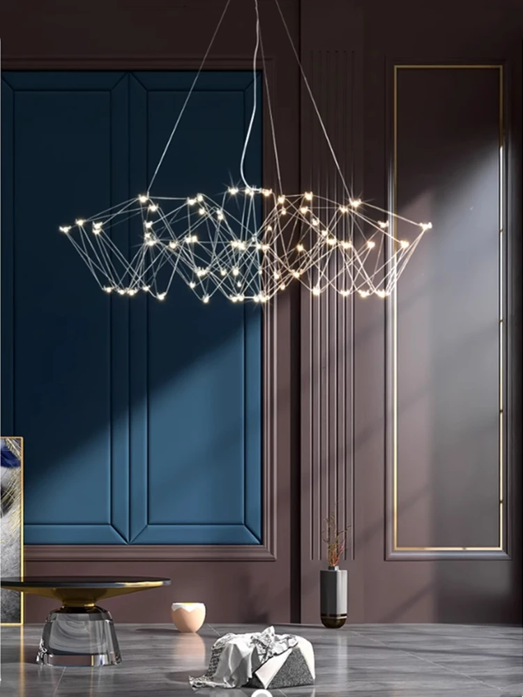 Modern Starry Sky Chandelier Creative Magic Cube Firefly Led Pendant Lamp Stainless Steel For Restaurant Villa Dining Room Decor
