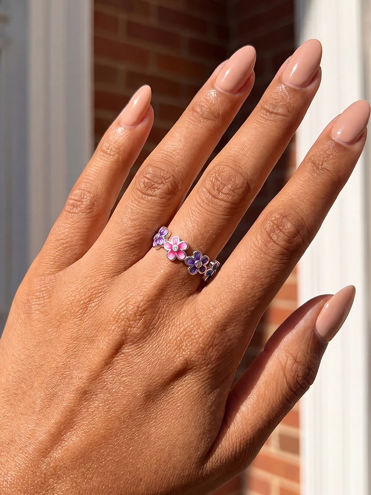 Ring aus 925er-Sterlingsilber mit bunten, romantischen Blumen für Frauen, Verlobung, Jahrestag, hochwertiger edler Schmuck – Detail 4