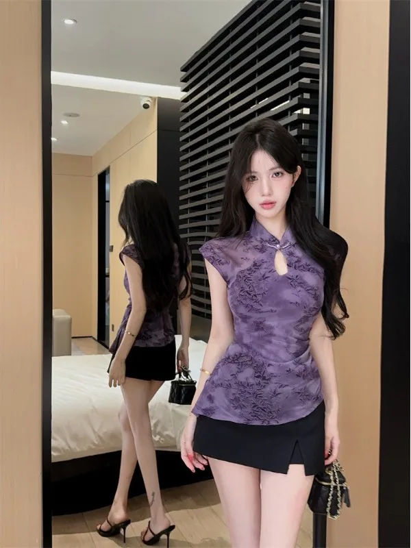 

Retro Style Short Sleeve Shirt Elegant National Style Top Women's Fashion Summer 2026 Polyester Fiber Casual Wear