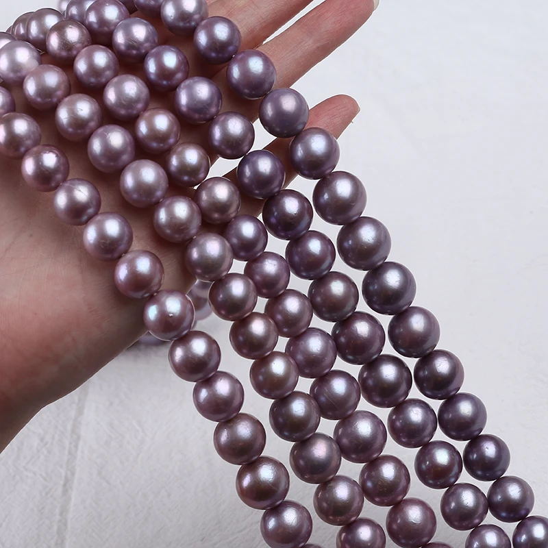 

Wholesale 12-15mm Purple Edison Round Shape cultured Freshwater Pearl Beads Strand