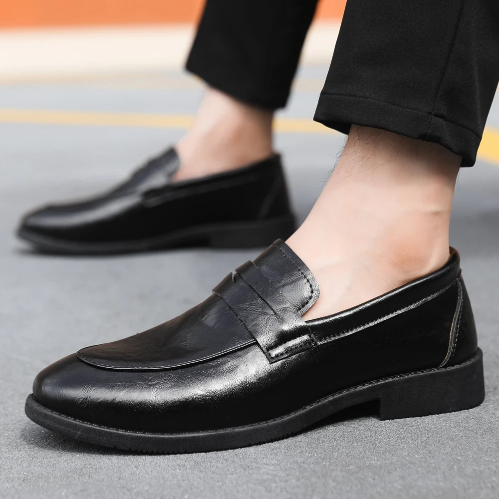 

mens dress shoes PU leather fashion men business dress loafers pointy shoes slip on breahtable party shoes men moccasins