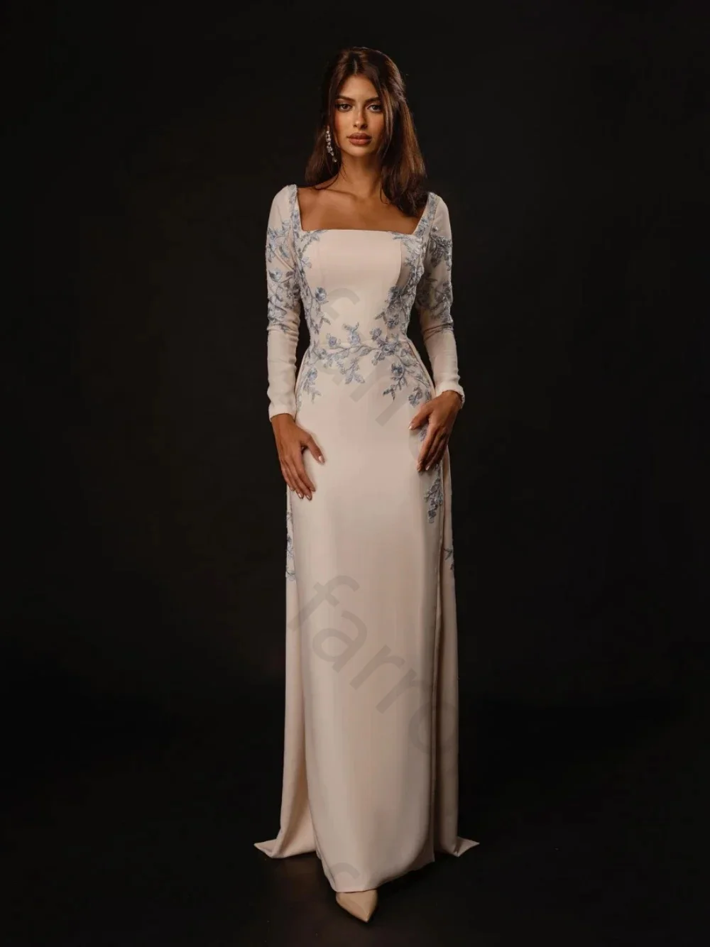 Customized Prom Dresses Exquisite Square Sheath Evening  Embroidery Flower Vertically Satin Formal Occasion Gown Cocktail Dress