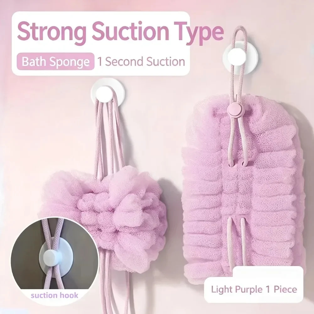 2‑in‑1 Drawstring Back Bath Scrubber Extra Long Exfoliating Body Shower Loofah Strap Wash Back Sponge Bathing Accessory
