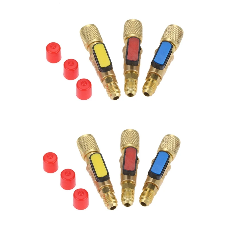 

6Pcs Brass R410A Refrigerant Straight Ball Valves AC Charging Hoses Brass 1/4 Inch Male To 1/4 Inch / 5/16 Inch Female