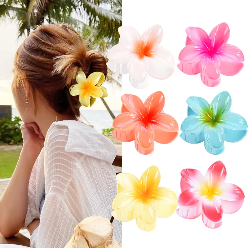 Hawaii Plumeria Flower Hair Clips For Women Girls Beach Vacation Headdress Hair Claw Summer Birthday Party Hair Accessories Gift