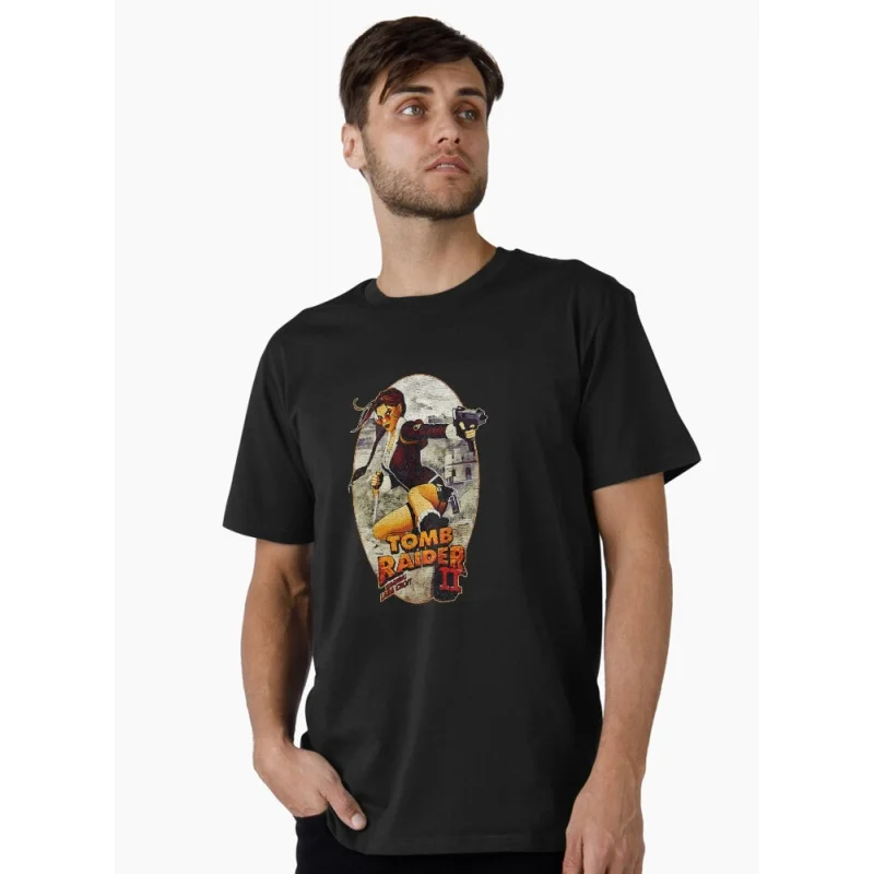 80s Retro video game Tomb Raider Adventure Lara Croft Gift t shirt for men 100% cotton printed Graphic Clothes All size Tops