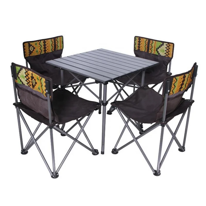 Folding Aluminum Alloy Table and Chair Camping Furniture Portable Foldable Picnic Table and Chair Set 4 Seats Fast Delivery