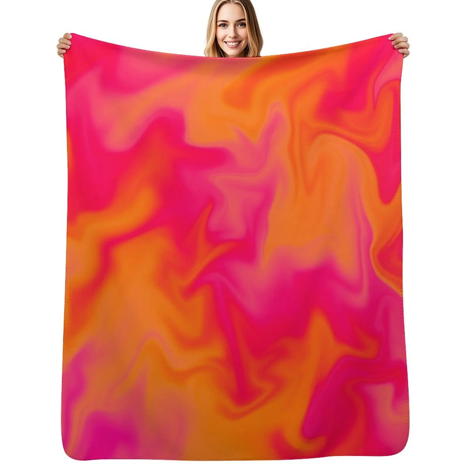 Pink, Orange, and Red Marble Fusion Design Throw Blanket Retros Loose Soft Plaid Heavy Polar Thins Blankets