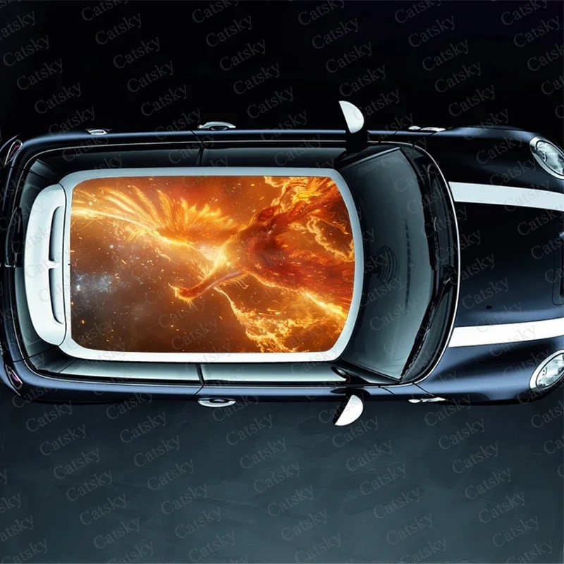 Fiery Phoenix with Clouds Car Roof Sticker Wrap Racing SUV Accessories Packaging Painted PVC Custom Car Graphic Decal