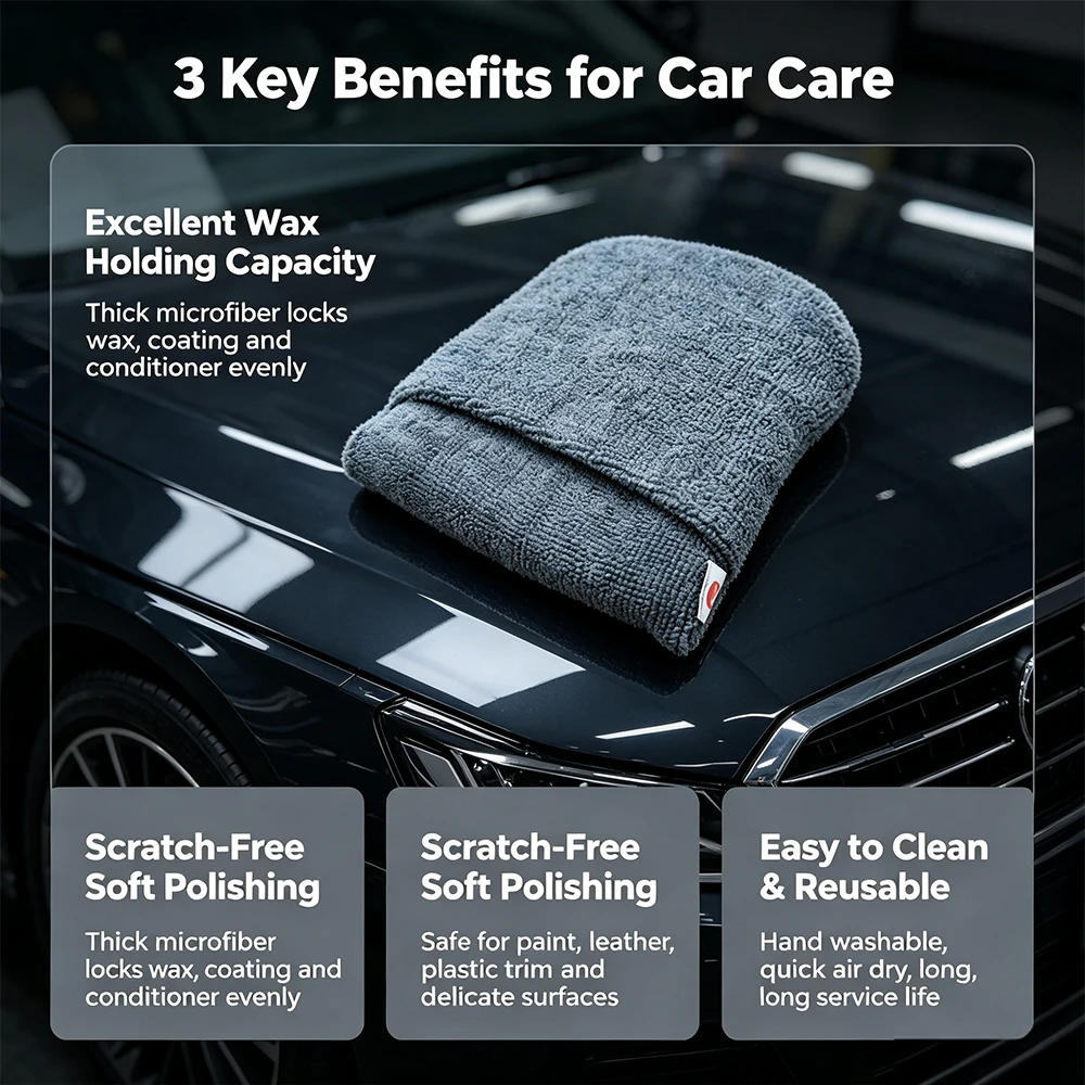 AUTOBRIGHT Car Polishing Wax Sponge Soft Microfiber Car Wax Applicator Mitts Foam Applicator Pad for Car Detailing Care Tool