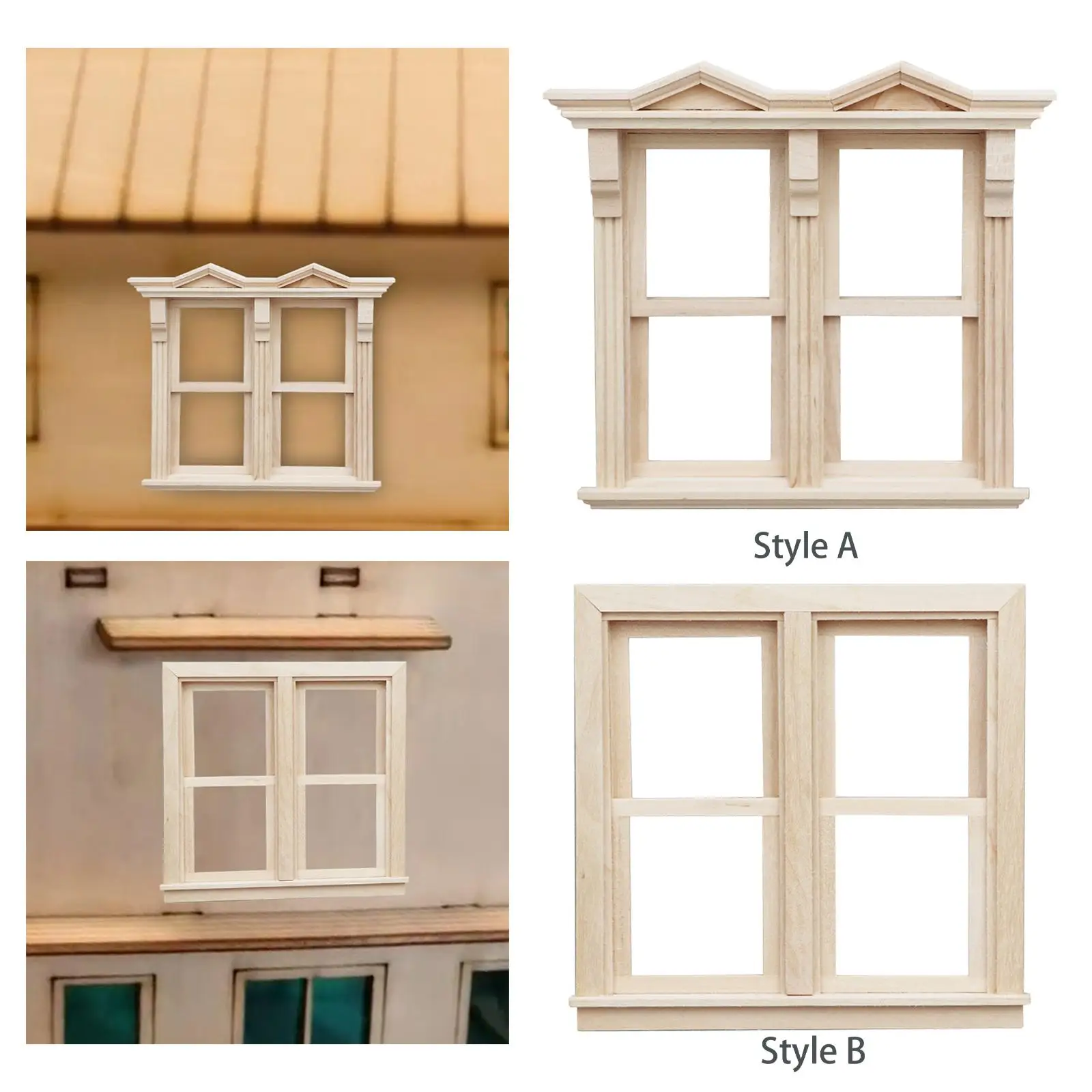 نوافذ خشبية مصغرة لبيت الدمى 1/12، نافذة أثاث مصغرة، نوافذ بيت الدمى، لدراسة غرفة النوم