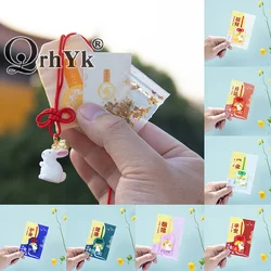 Japanese Embroidery Pray Fortune Omamori Pendant Good Luck Rabbit Small Bell Amulet Kimono Pray Keychain Gift