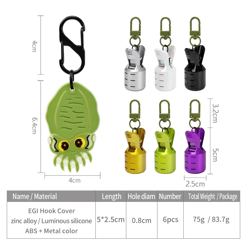 New 6pcs Electroplating Webfoot Octopus Egi Hooks Protector L Size Portable Squid Jig Bait Cover Umbrella Lure Cap Accessories