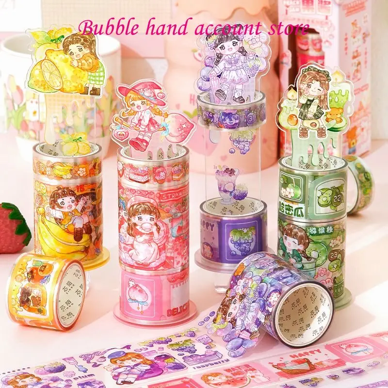 

Glitter Stickers Fruit World Hand Tent Whole roll of Cute Girly colorful and paper tape kids stickers