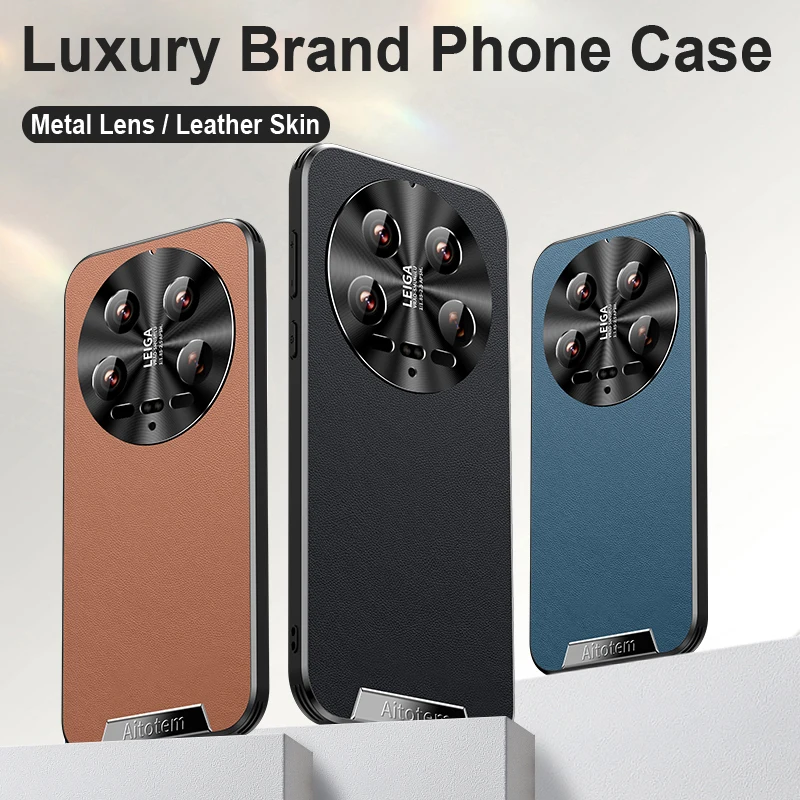 For Xiaomi 14 Ultra Case Leather Skin Brand Phone Case For Xiaomi 14 Ultra Mi14 Mi 14Ultra Cover Shell Bag High End Metal Lens