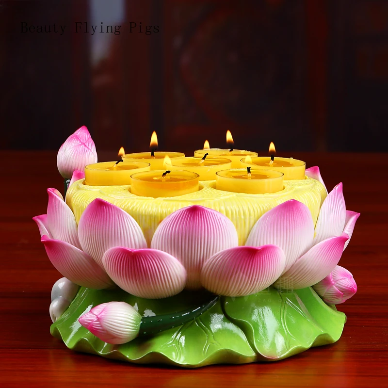 Embossed ceramic lotus candlestick for household offerings to Buddhist temple elders, butter lamp candlestick feng shui