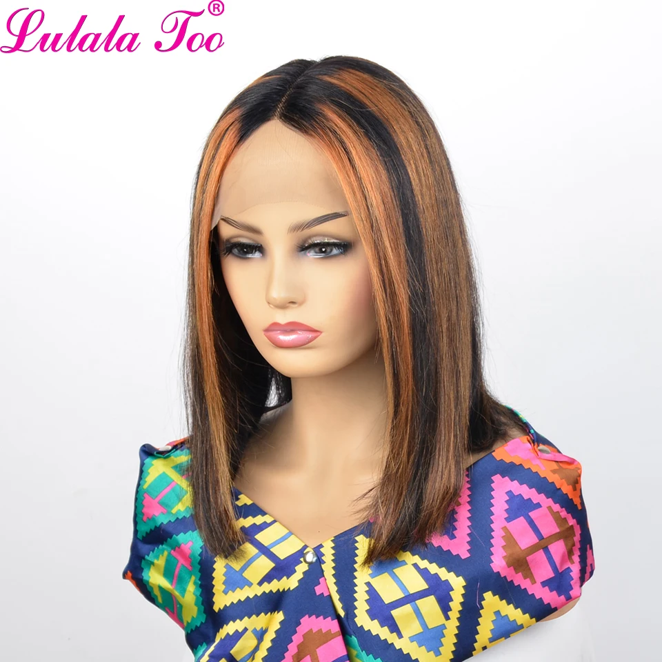 

T1B/#4 Ombre Highlight Color 13x4x1T Part Lace Front Short Bob Wig Pixie Cut Wigs Brazilian Straight Human Hair Wigs