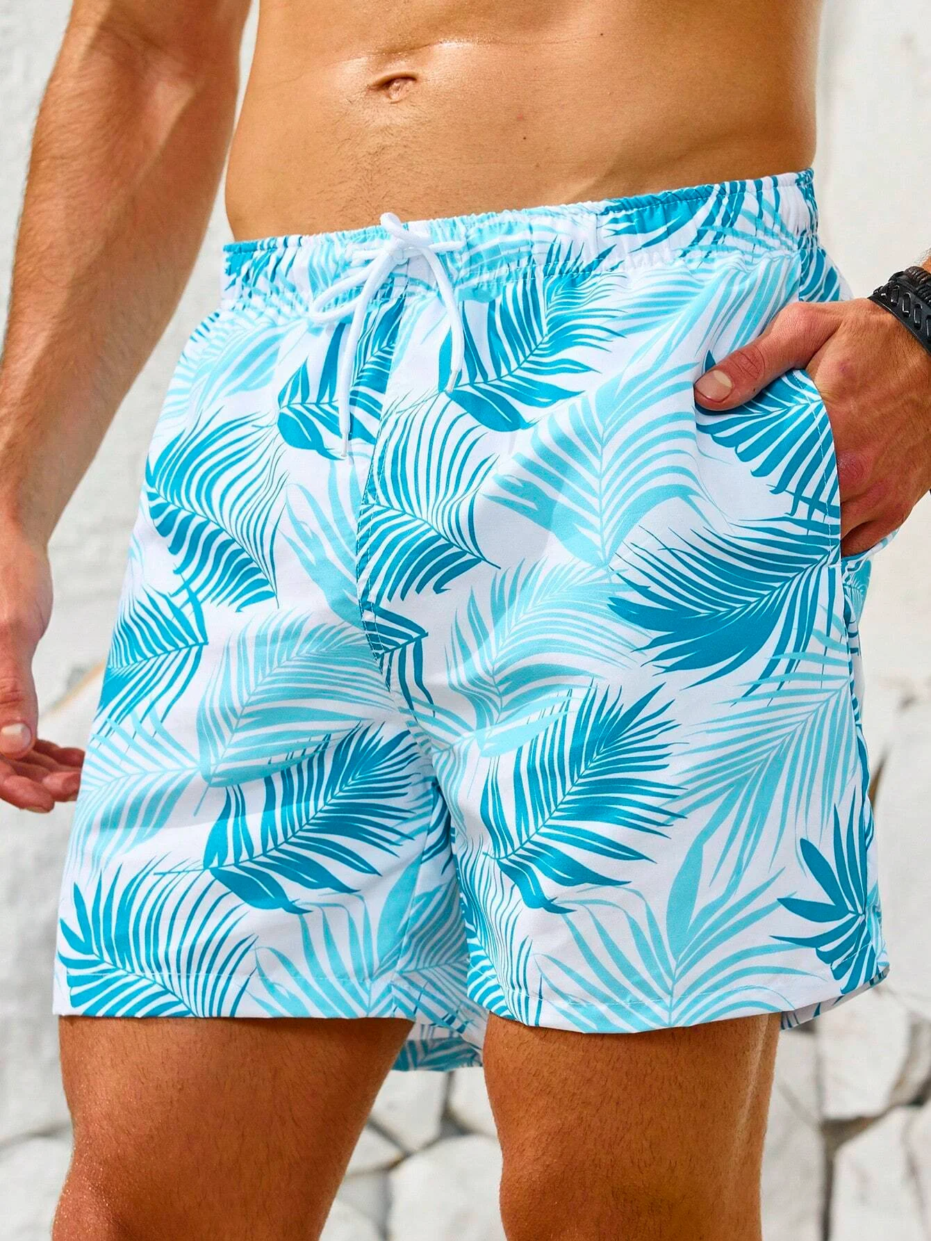 New Men\'s Loose Beach Shorts With Drawstring Breathable Polyester Shorts Summer 3d Coconut Tree Print CasualSportsSurfingShorts